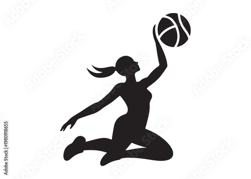 women's basketball dunking logo silhouette vector, basketball logo silhouette vector illustration, sport basketball logo vector, basketball player dunking logo vector silhouette on white background