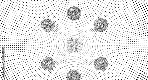 Target bullseye with concentric rings and dotted halftone dots, futuristic radial design for aiming and arcade games