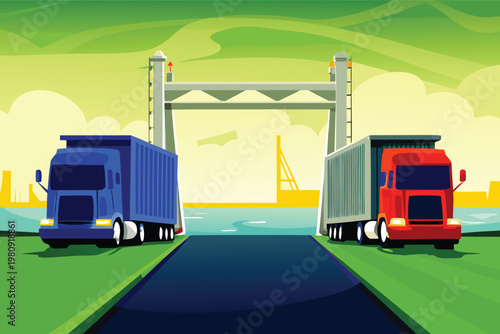 Port Entrance Gate Scene Vector Illustration of m