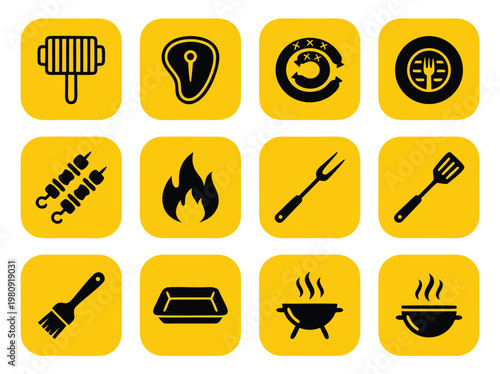 Barbecue and Grill Icons Set.