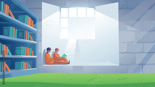 Prison Library Corner Scene Vector Illustration o