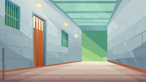 Prison Lights Out Scene Vector Illustration of da