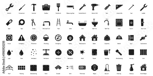 Craftsman's Arsenal: An extensive collection of construction and repair tools and building essentials. the minimalist style design which reflects the broad range of tools for various projects.