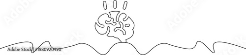 A minimalist line drawing of a brain emerging from wavy lines, symbolizing mental health and wellness.