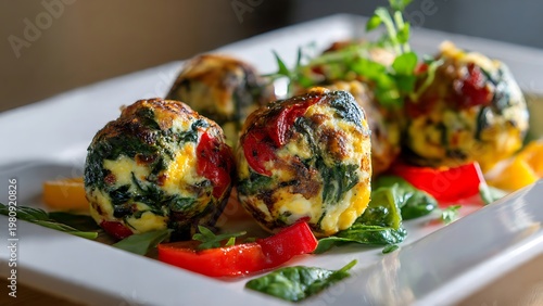 Healthy baked egg spinach muffins on a white plate