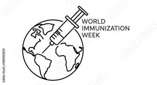 A syringe injecting into a globe with the text world immunization week
