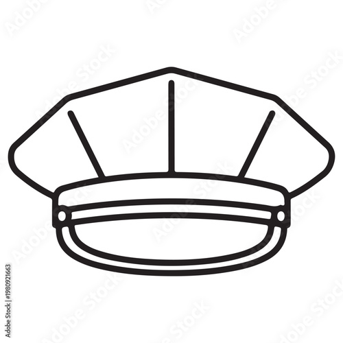 Peaked cap line art icon vector illustration for police military or pilot uniform design