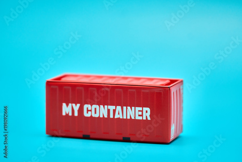Red Cargo Container on Blue Background