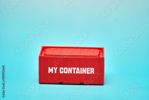 Red Shipping Container on Blue Background