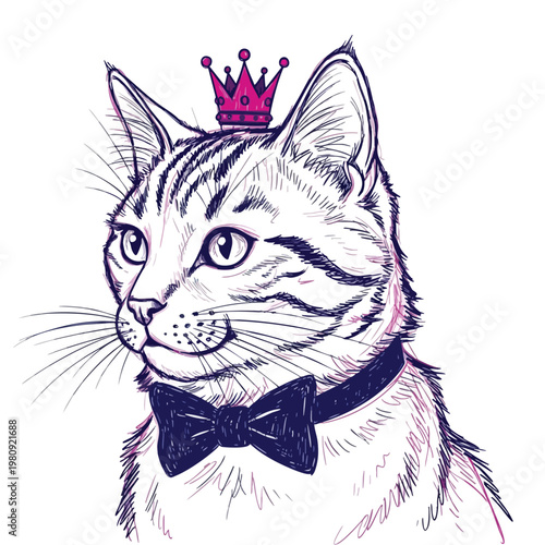 Elegant Cat Wearing a Crown and Bow Tie for Royal or Luxury Themes