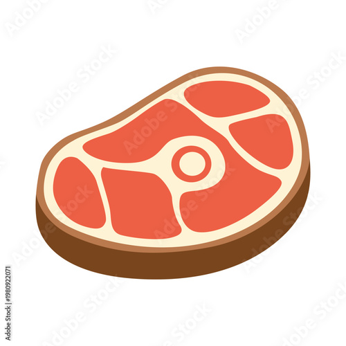 A stylized illustration of a raw T-bone steak with visible marbling and a bone, presented from a top-down perspective against a clean white background, conveying a simple and direct food