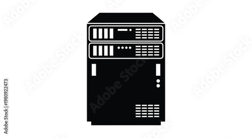 A black silhouette of a server rack with multiple drive bays silhouette