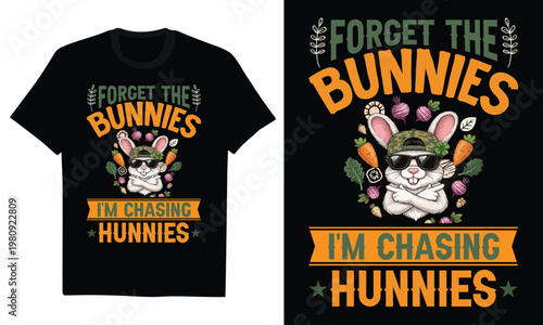 forget the bunnies i'm chasing hunnies - funny easter, toddler boy outfit, infant bodysuit design, holiday humor, flirtatious kid, retro spring style