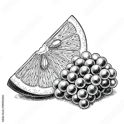 Fresh Fruit Slice with Bunch of Juicy Berries on White Background