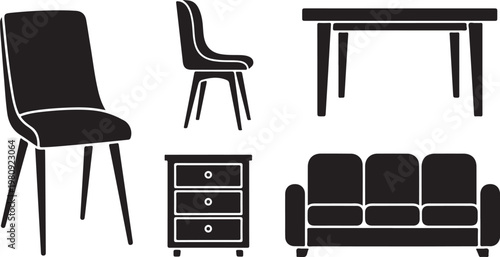 Modern minimalist furniture set in black and white colors