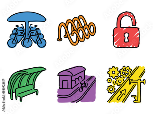 Bicycle Parking and Transportation Icons.