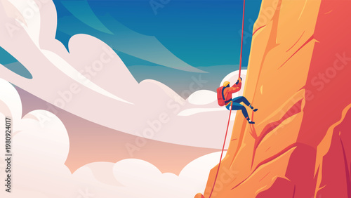 Rock Climbing Adventure Scene Vector Illustration