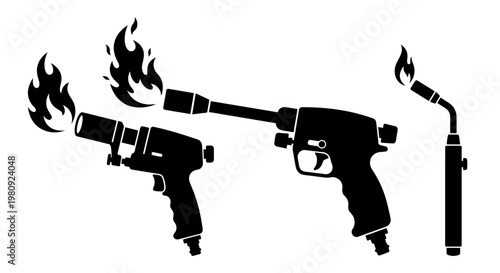 Black and white illustration of two blowtorches with flames
