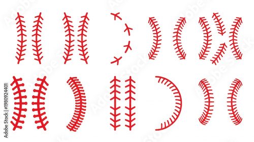 Various red baseball stitching patterns on black background sports theme decorative element baseball texture graphics
