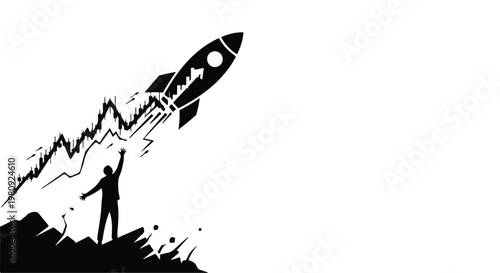 man launching rocket into space success concept