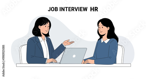 Job Interview HR: Two Women Discussing Career Opportunities with Laptop