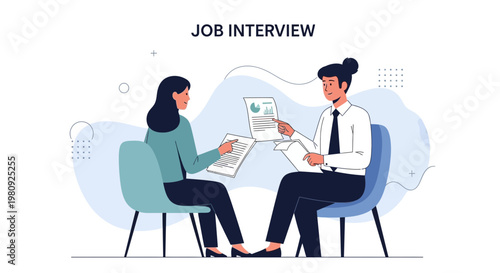 Job Interview: Two People Discussing Resumes and Charts in a Modern Office