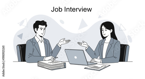 Job Interview: Two Professionals Discussing Career Opportunities at a Desk with Laptop