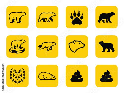 Collection of Bear Icons and Symbols.