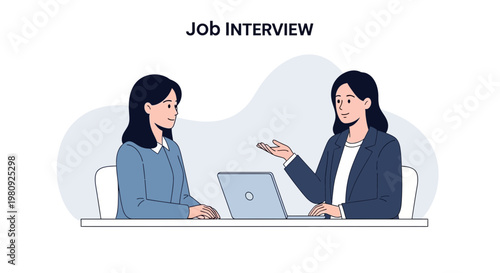 Job Interview: Two Women Discussing Career Opportunities with Laptop