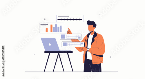 Man analyzing data charts on laptop, business analytics, digital marketing, financial growth