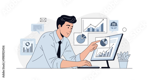 Man analyzing financial charts on computer, business analytics concept