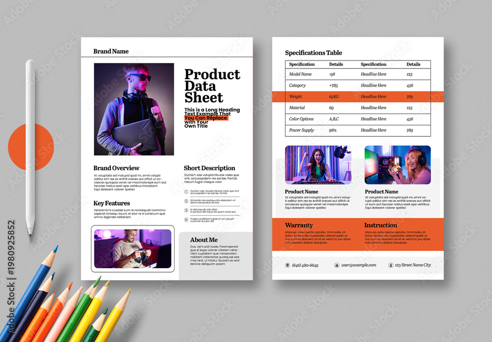Product Data Sheet Design Template plantilla de Stock | Adobe Stock