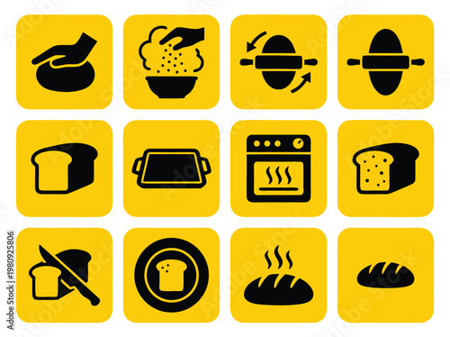 Bread Making Process Icons.