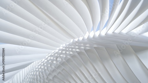 White abstract architectural structure with repeating fins no people
