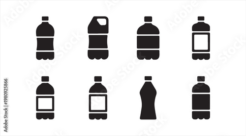 Minimal plastic bottle icons set for beverage packaging and recyclable containers