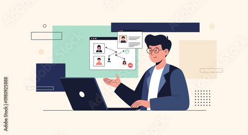 Man in Video Conference, Online Meeting, Remote Work, Business Communication