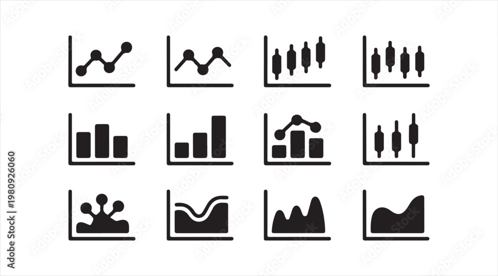 Fototapeta premium Business analytics icons set with charts graphs and data visualization symbols