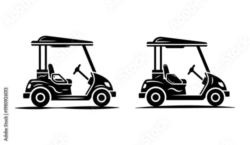 Electric Golf Buggy Cart Vehicle Silhouette Set Vector Illustration