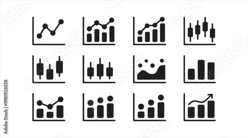 Modern data analytics icon pack featuring business growth and performance charts