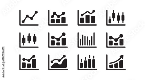 Minimal financial report and statistics icons collection for corporate analysis