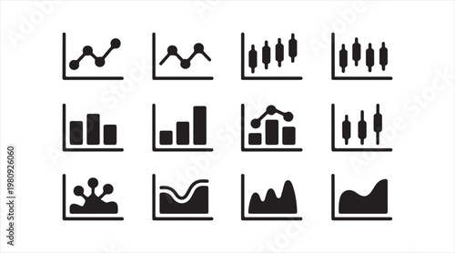 Business analytics icons set with charts graphs and data visualization symbols