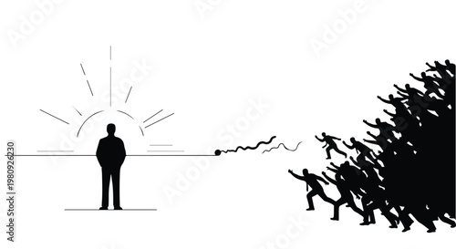man standing alone facing crowd silhouette illustration