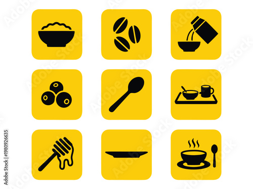 Breakfast Food Icons Set.