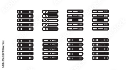 Modern data storage and server icons pack featuring digital infrastructure concepts