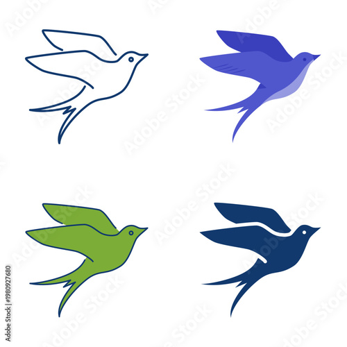 Flying swallow bird icon set