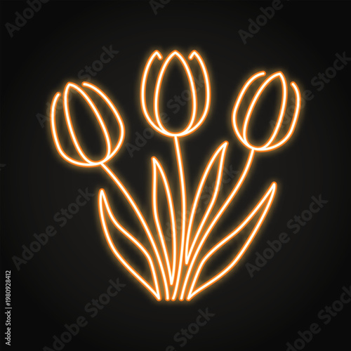 Bouquet of tulips neon icon