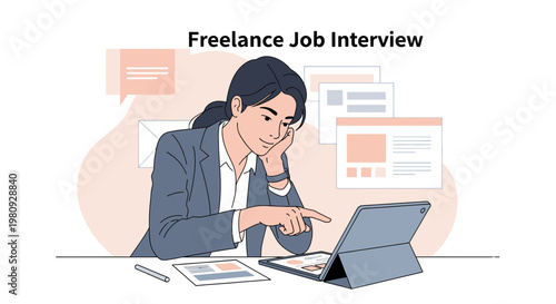 Freelance Job Interview: Woman Working Remotely on Laptop, Online Communication