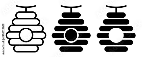 Beekeeping and Honey icon set label, logo, badge, sticker, sign, symbol, banner, line, flat vector, isolated illustration. Nest, bee, beehive, honeycomb, honey, pollen, jar, hive, spoon, flower icons.