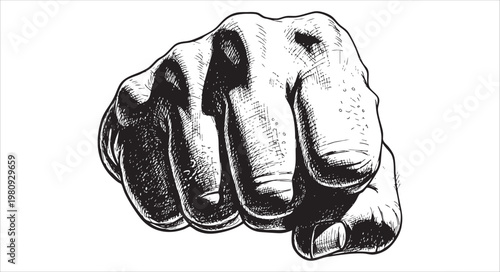 Illustration of a human fist punching forward isolated on white background