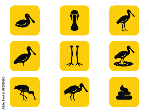 Collection of Bird Icons and Poop Symbol.